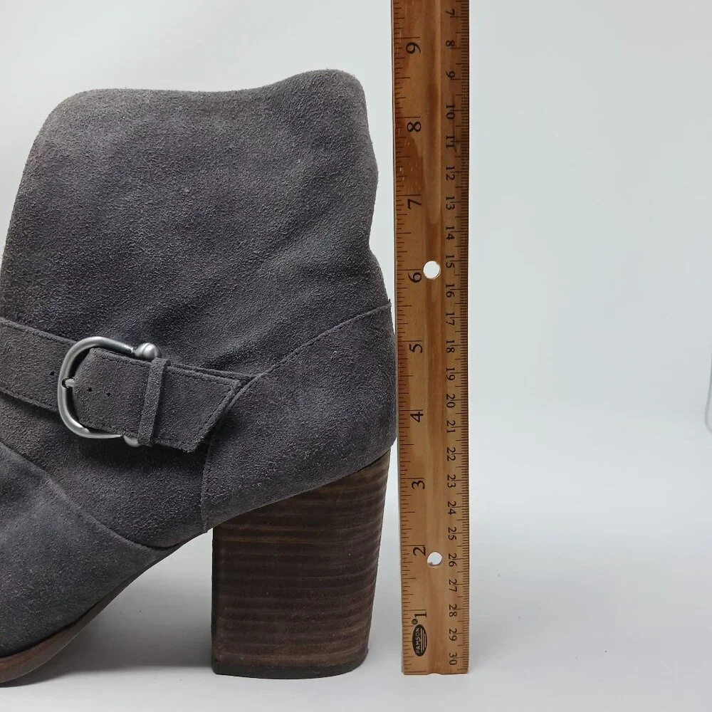 Isola LAVOY Gray Suede Heeled Ankle Boots With Buckle Strap Size 9.5M Leather